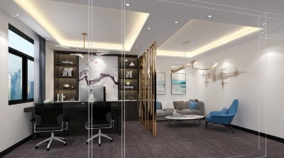 新中式办公室3D模型下载